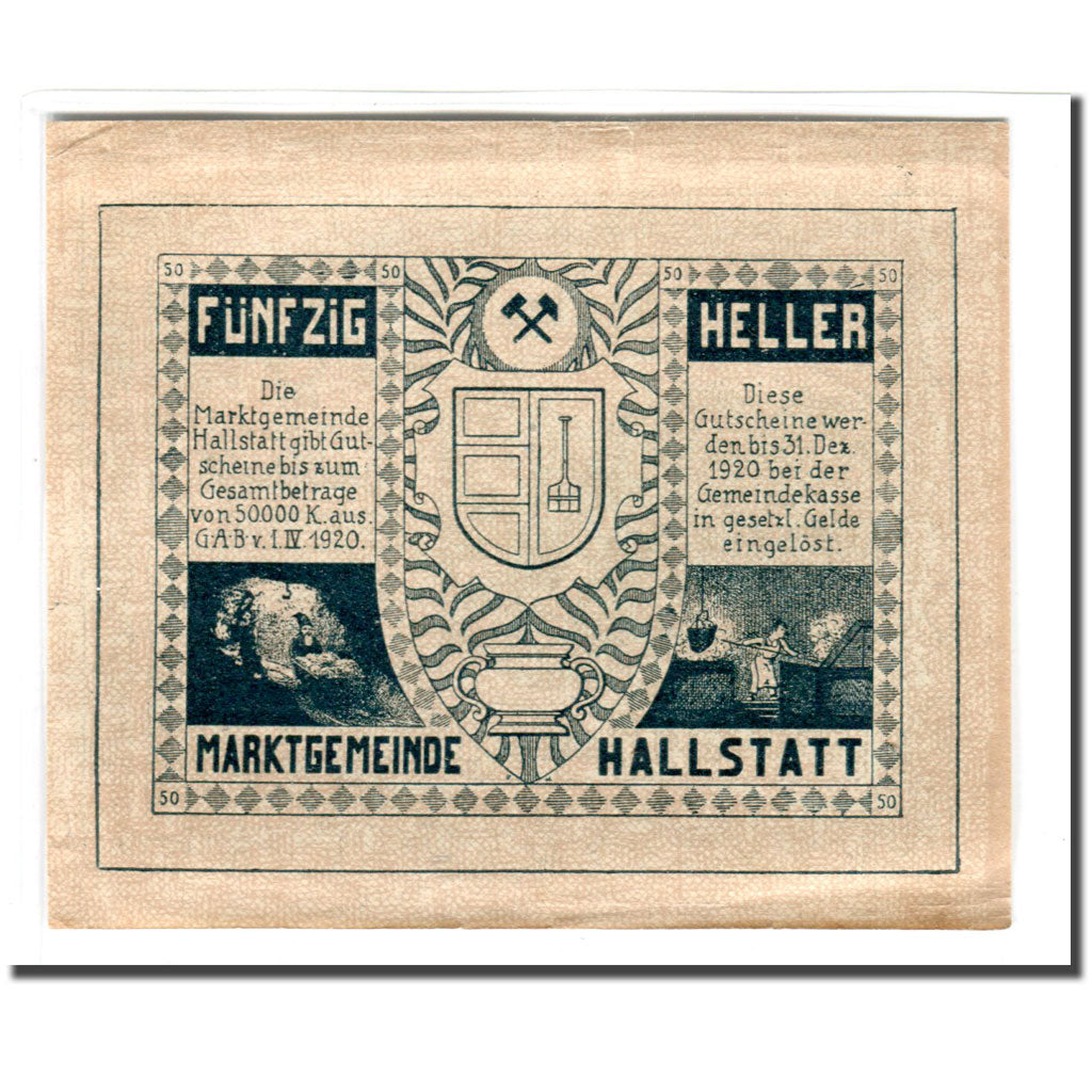Billete, Austria, Hallstatt, 50 Heller, Blason, 1920, 1920-04-01, SC, Mehl:345