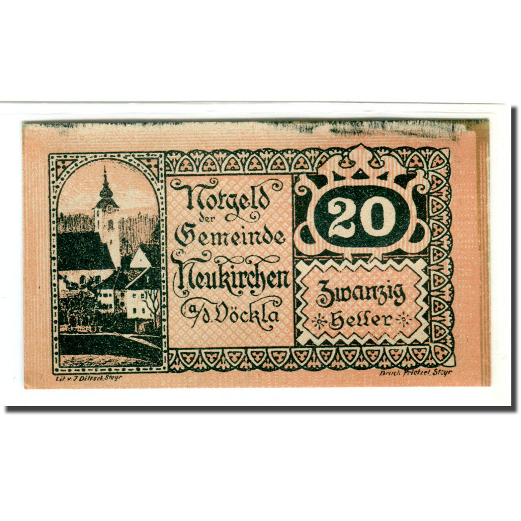 Nota, Áustria, Neukirchen an der Vöckla O.Ö. Gemeinde, 20 Heller, Batiment