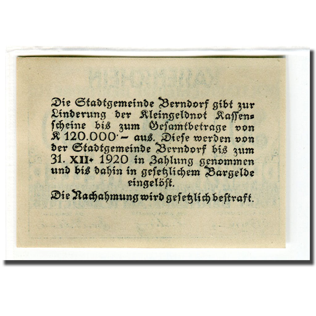 Geldschein, Österreich, Berndorf N.Ö. Stadtgemeinde, 30 Heller, texte 1, 1920
