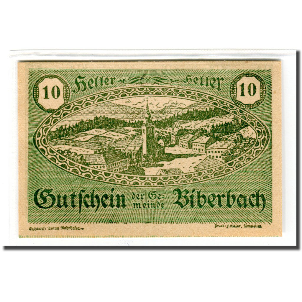Geldschein, Österreich, Biberbach, 10 Heller, paysage, 1920, UNZ-, Mehl:86IIc