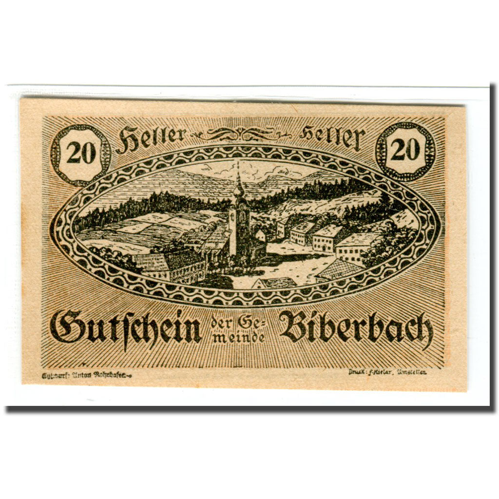 Geldschein, Österreich, Biberbach, 20 Heller, paysage 1, 1920, UNZ-, Mehl:86IIc