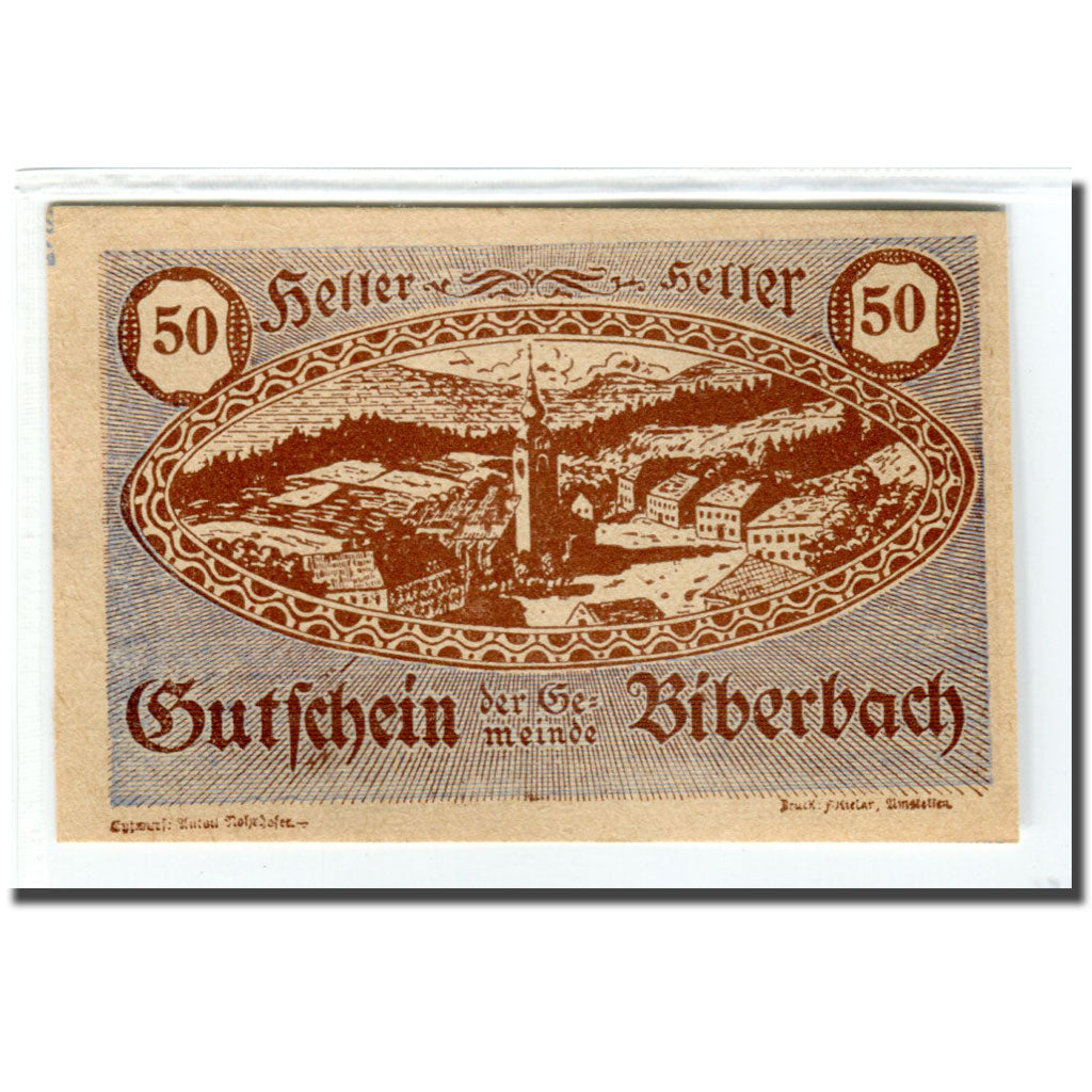 Geldschein, Österreich, Biberbach, 50 Heller, paysage 2, 1920, UNZ-, Mehl:86IIc