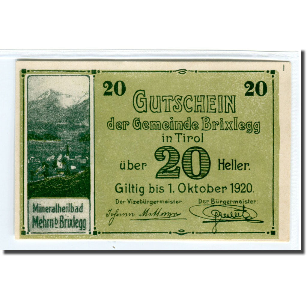 Geldschein, Österreich, Brixlegg, 20 Heller, personnage, 1920, UNZ-, Mehl:104c
