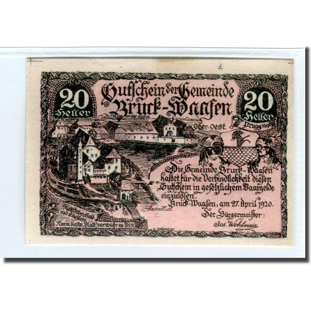 Geldschein, Österreich, Bruck-Waasen, 20 Heller, texte 1, 1920, 1920-04-27