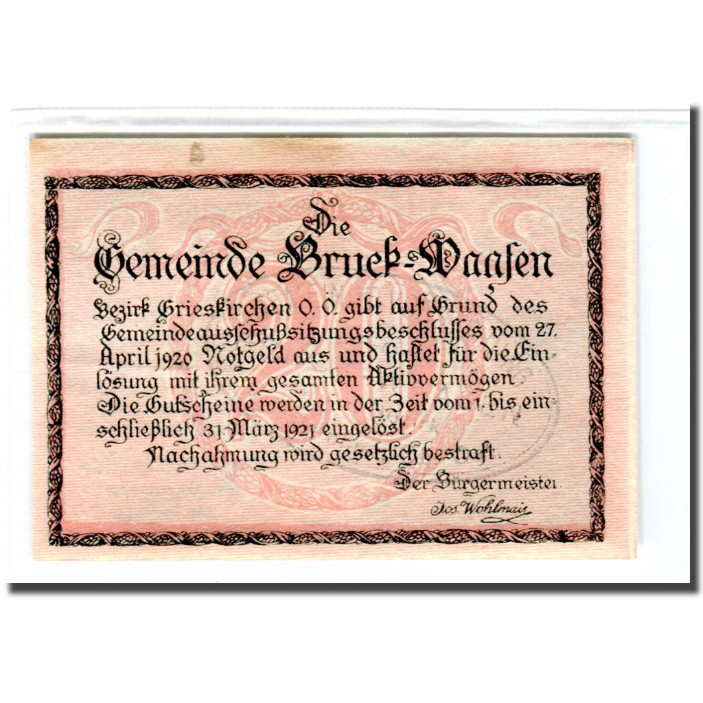 Geldschein, Österreich, Bruck-Waasen, 20 Heller, texte 1, 1920, 1920-04-27