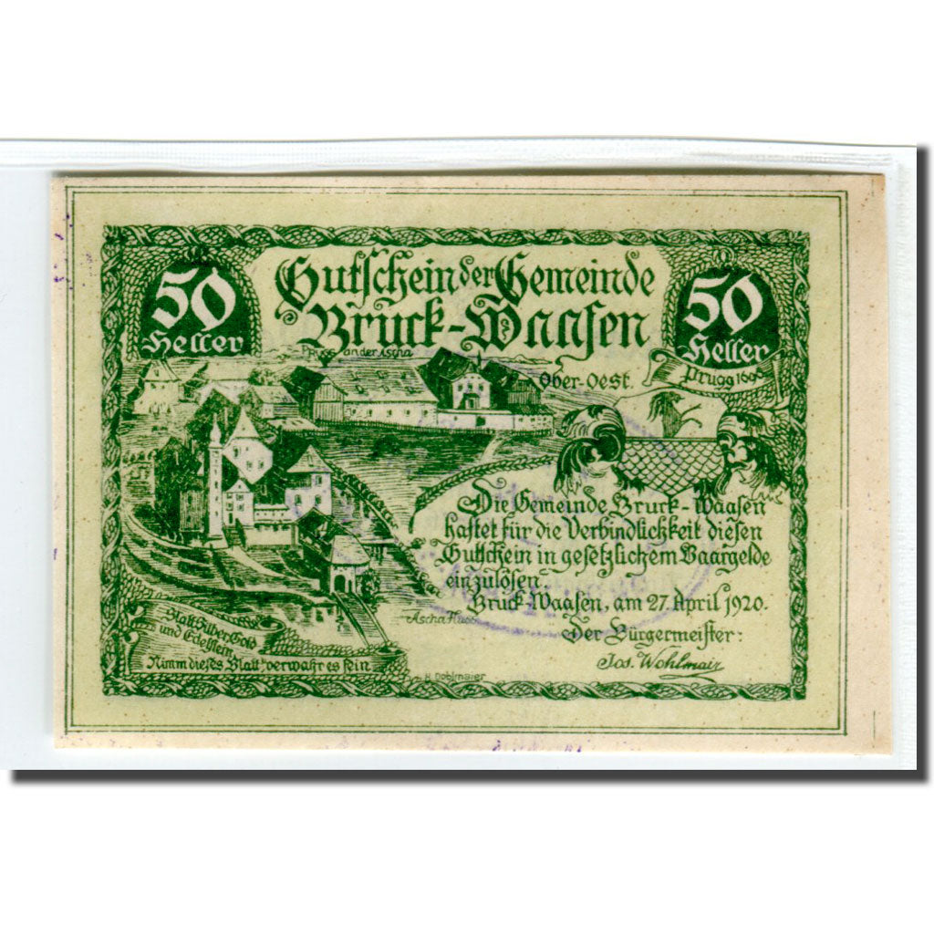 Geldschein, Österreich, Bruck-Waasen, 50 Heller, Texte 2, 1920, 1920-04-27