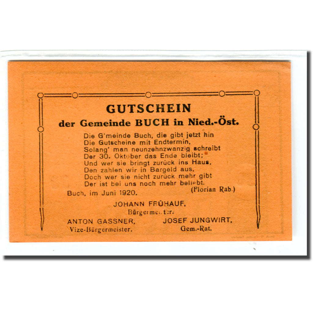 Nota, Áustria, Buch, 30 Heller, texte 1, 1920, UNC(63), Mehl:113a