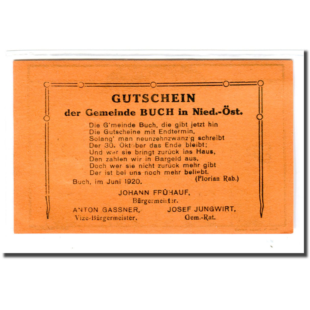 Banknote, Austria, Buch, 30 Heller, Texte 2, 1920, UNC(63), Mehl:113a