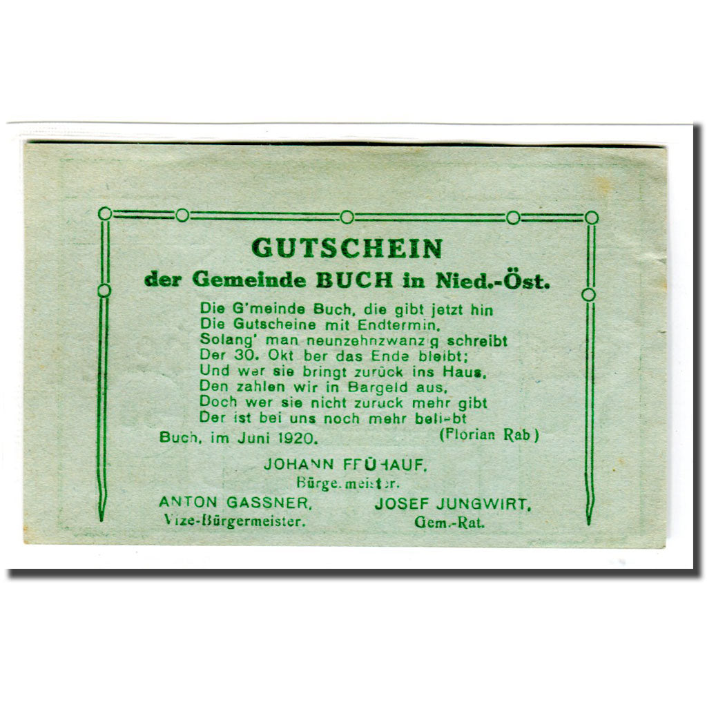 Billete, Austria, Buch, 50 Heller, Texte 4, 1920, SC, Mehl:113a