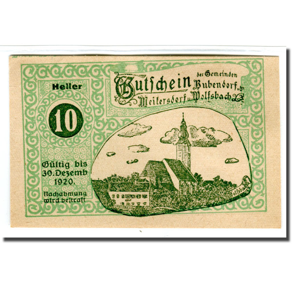 Geldschein, Österreich, Bubendorf, 10 Heller, personnage, 1920, 1920-04-01