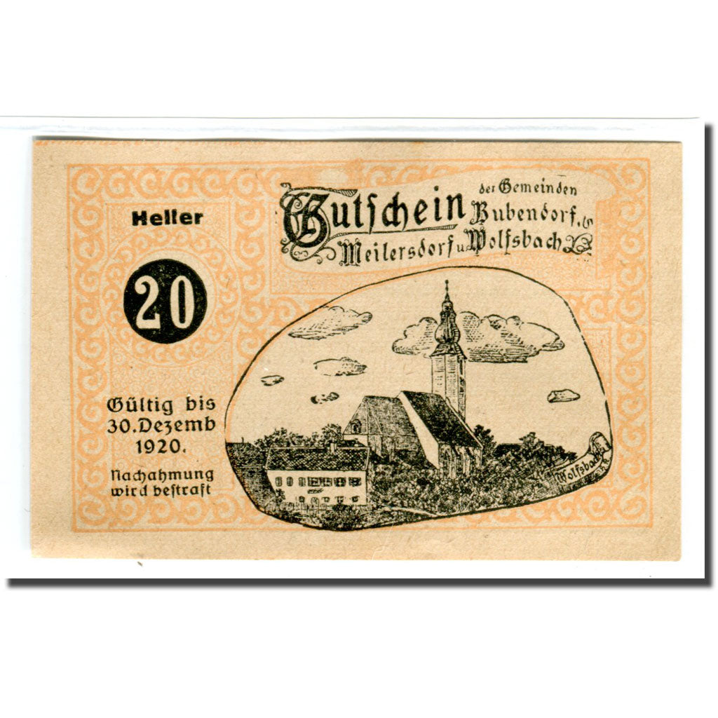 Banknote, Austria, Bubendorf, 20 Heller, personnage 1, 1920, 1920-04-01