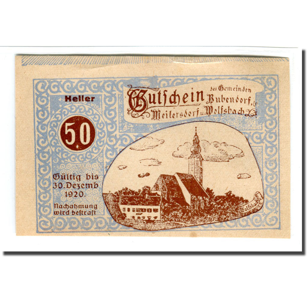 Banknote, Austria, Bubendorf, 50 Heller, personnage 2, 1920, 1920-04-01
