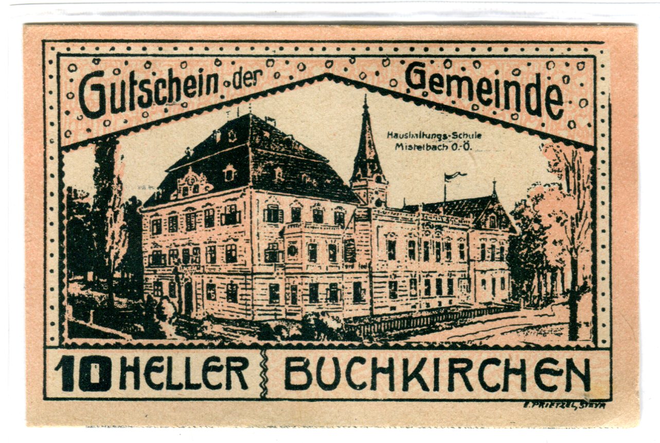 Geldschein, Österreich, Buchkirchen O.Ö. Gemeinde, 20 Heller, batiment 1