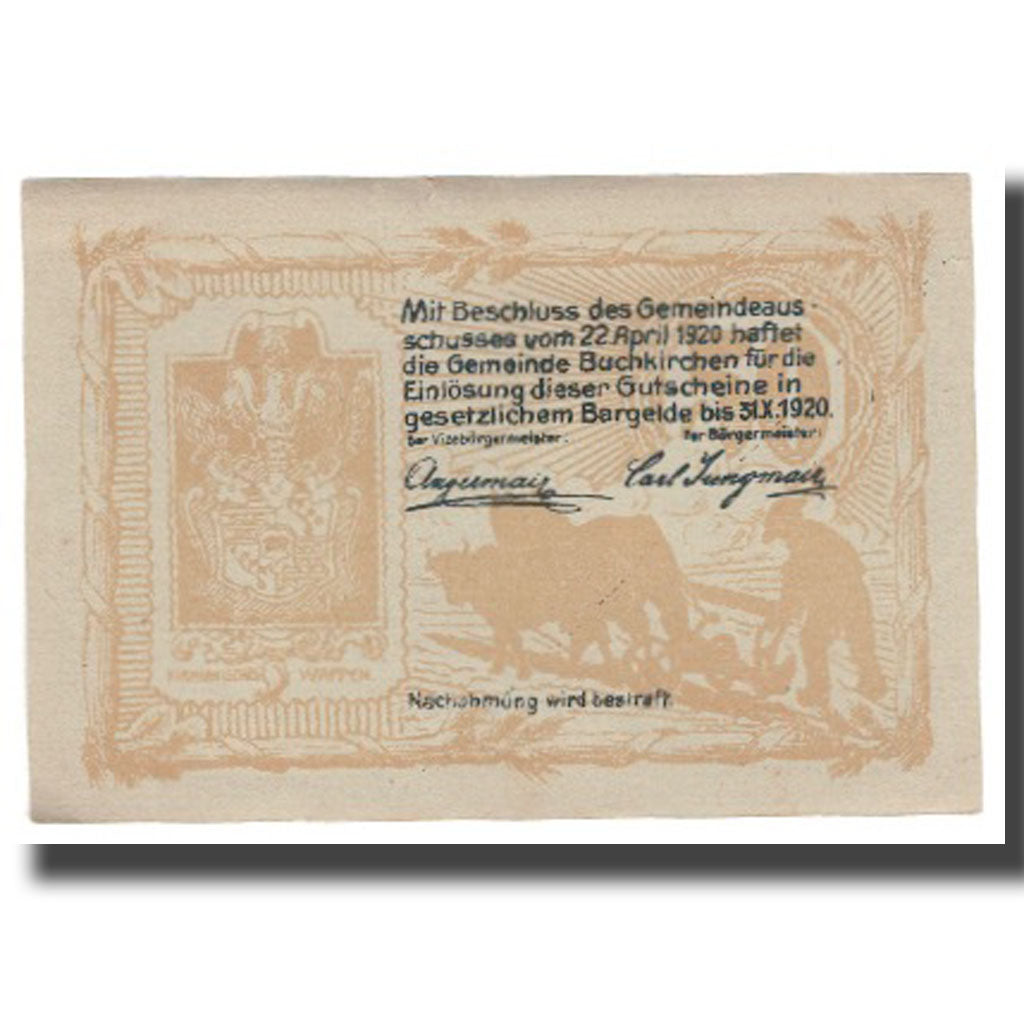 Geldschein, Österreich, Buchkirchen O.Ö. Gemeinde, 50 Heller, batiment 2