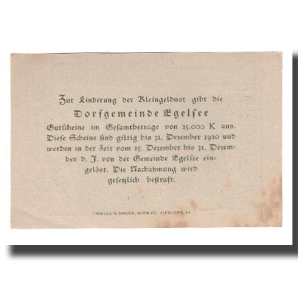 Geldschein, Österreich, Egelsee, 10 Heller, Texte, 1920, 1920-05-23, VZ