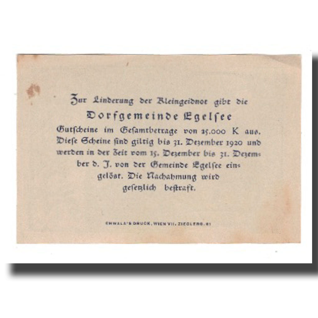 Banknot, Austria, Egelsee, 20 Heller, texte 1, 1920, 1920-05-23, AU(55-58)