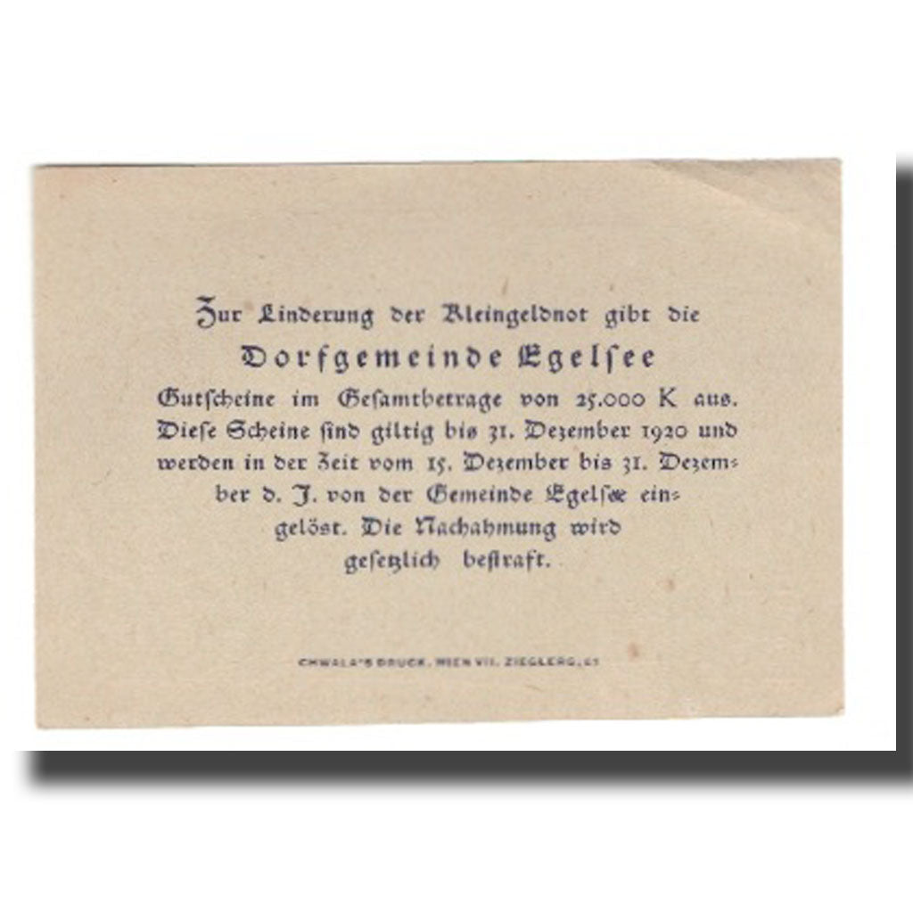 Banknote, Austria, Egelsee, 20 Heller, Texte 3, 1920, 1920-05-23, AU(55-58)
