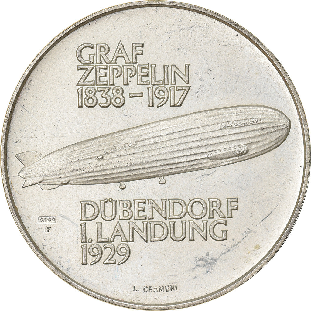 Switzerland, Medal, Graf Zeppelin, Dübendorf 1. Landung, Aviation, 1929