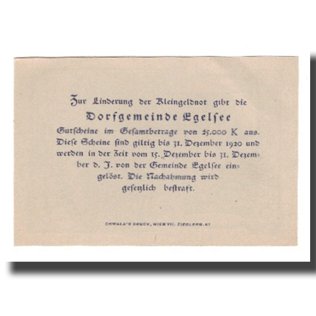 Banknote, Austria, Egelsee, 20 Heller, Texte 4, 1920, 1920-05-23, AU(55-58)