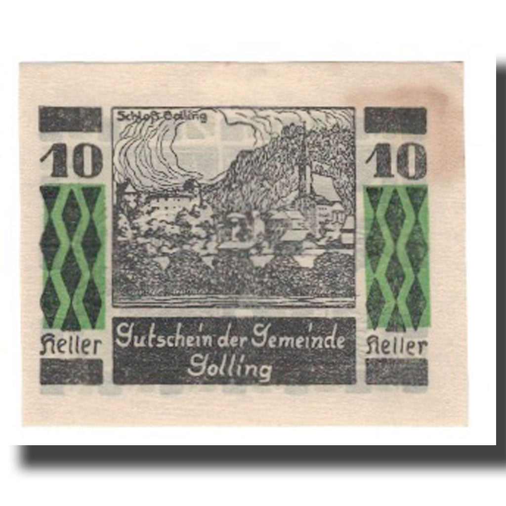 Biljet, Oostenrijk, Golling Sbg. Gemeinde, 10 Heller, Batiment, 1920, SPL