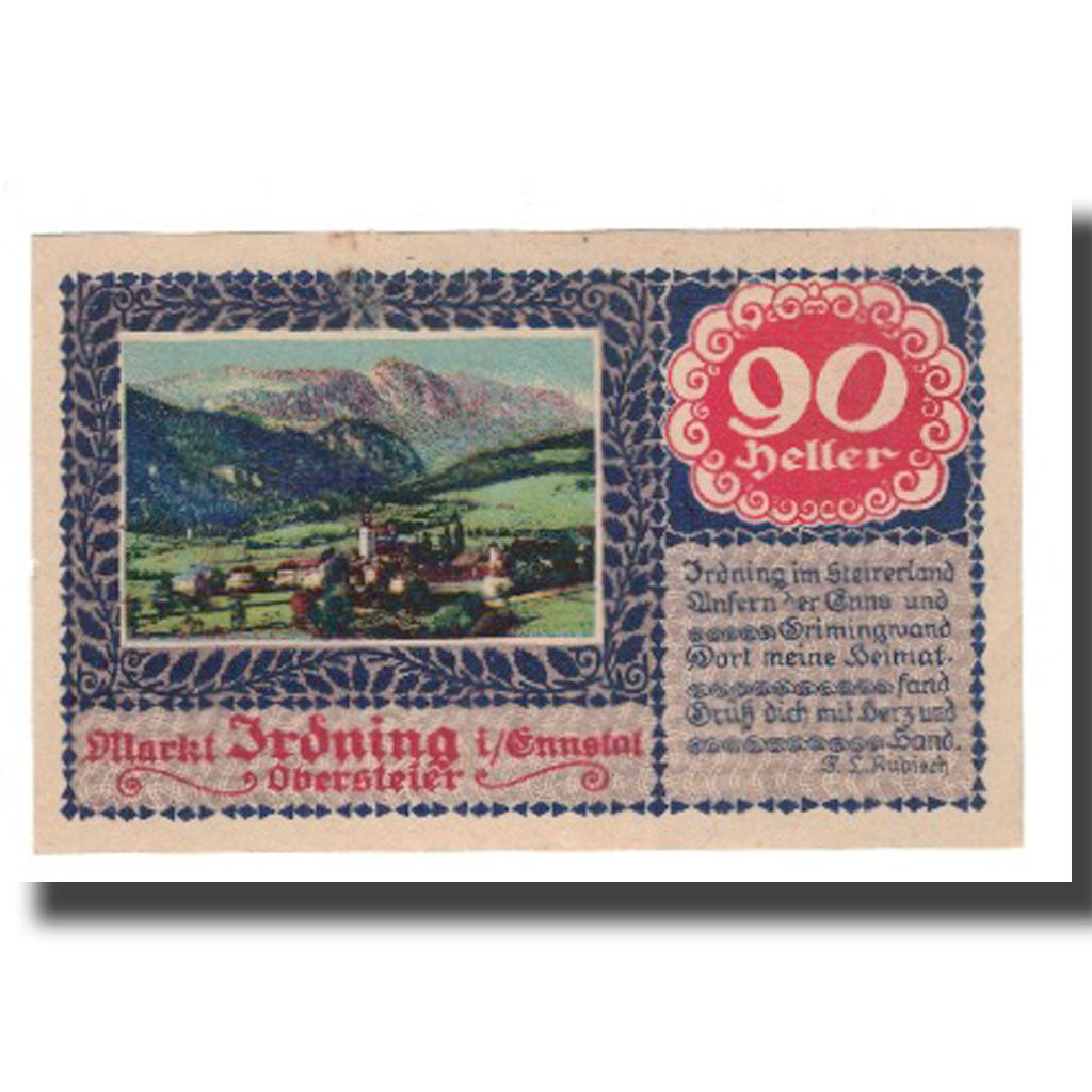 Geldschein, Österreich, Irdning Stm. Prv. Fa. August Dangl Gemeinde, 90 Heller