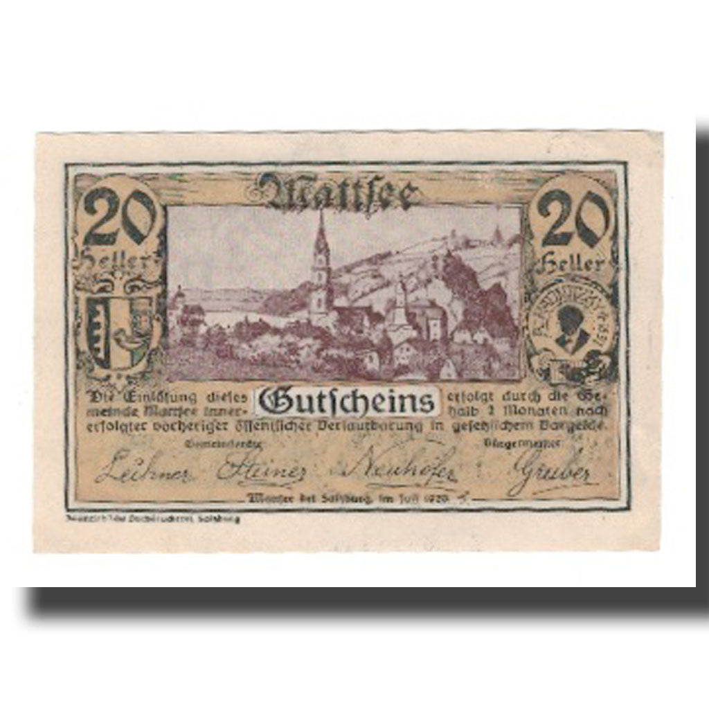 Billete, Austria, Mattsee bei Salzburg Sbg. Gemeinde, 20 Heller, paysage 1