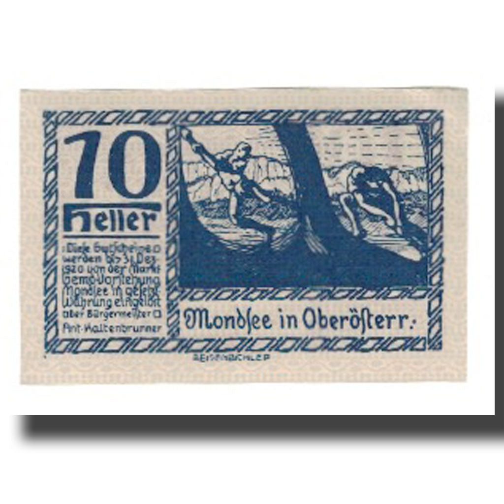 Banknot, Austria, Mondsee O.Ö. Marktgemeinde, 10 Heller, personnage, 1920