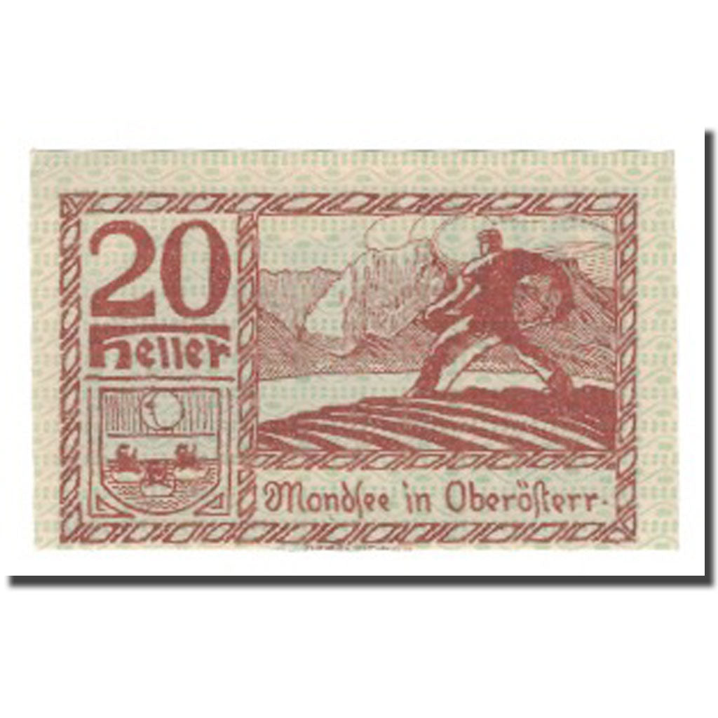 Billet, Autriche, Mondsee O.Ö. Marktgemeinde, 20 Heller, personnage 1, 1920