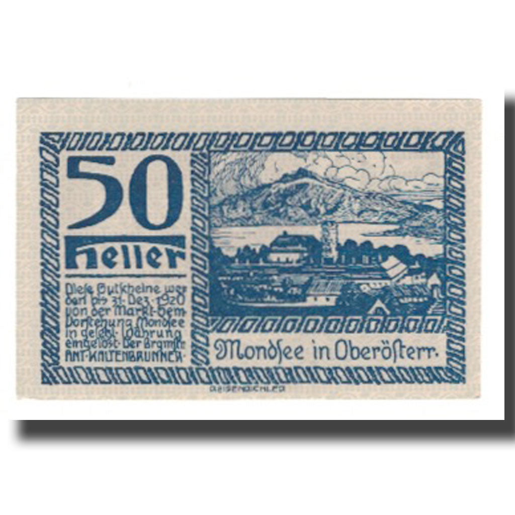 Banknot, Austria, Mondsee O.Ö. Marktgemeinde, 50 Heller, personnage 2, 1920