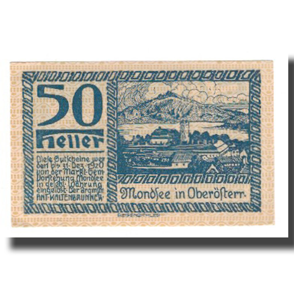 Banknote, Austria, Mondsee O.Ö. Marktgemeinde, 50 Heller, personnage 8, 1920