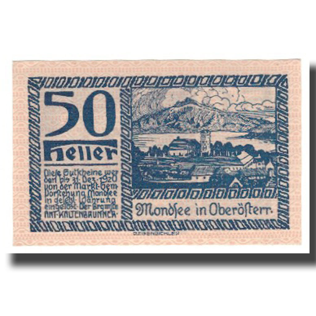 Banknote, Austria, Mondsee O.Ö. Marktgemeinde, 50 Heller, personnage 9, 1920