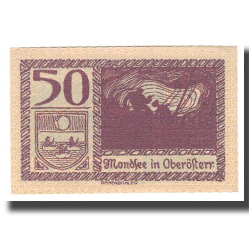Banknote, Austria, Mondsee O.Ö. Marktgemeinde, 50 Heller, personnage 9, 1920