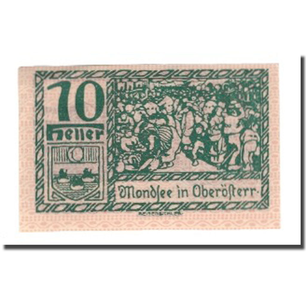 Billet, Autriche, Mondsee O.Ö. Marktgemeinde, 10 Heller, Personnage 11, 1920