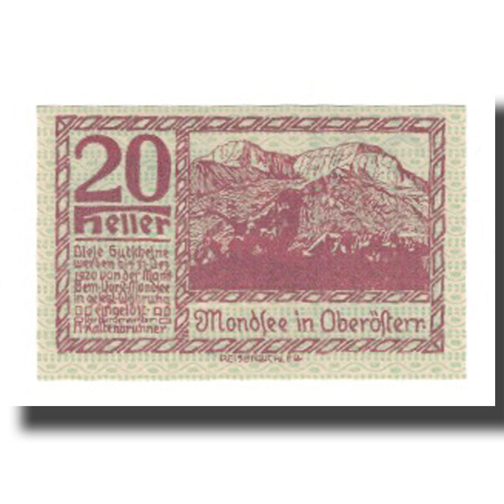 Banknote, Austria, Mondsee O.Ö. Marktgemeinde, 20 Heller, Personnage 12, 1920