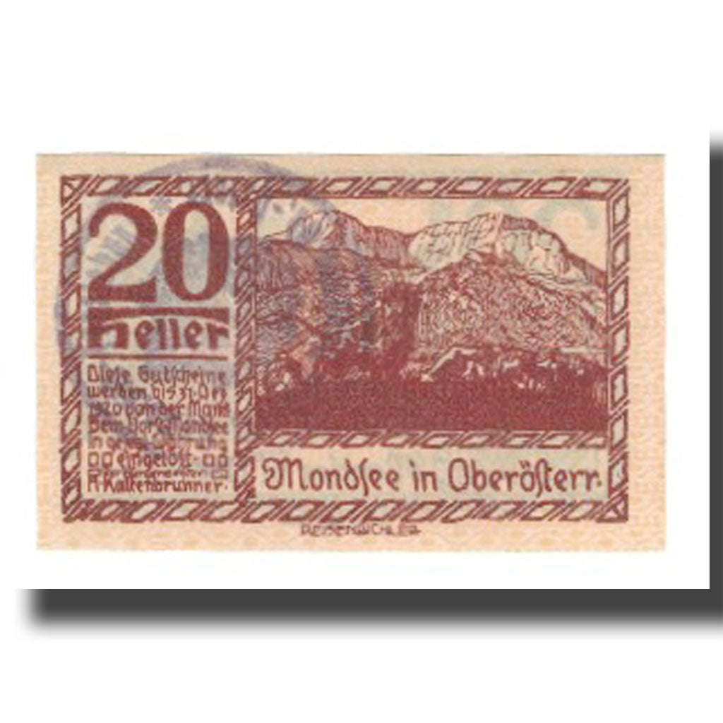 Banknote, Austria, Mondsee O.Ö. Marktgemeinde, 20 Heller, Personnage 13, 1920