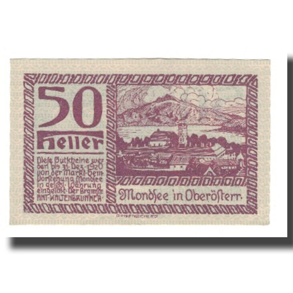 Banknote, Austria, Mondsee O.Ö. Marktgemeinde, 50 Heller, Personnage 15, 1920