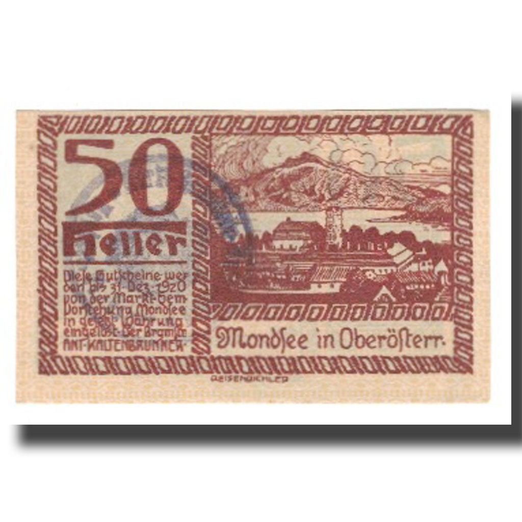 Banknote, Austria, Mondsee O.Ö. Marktgemeinde, 50 Heller, Personnage 16, 1920