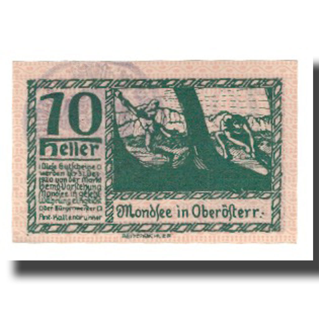 Billet, Autriche, Mondsee O.Ö. Marktgemeinde, 10 Heller, Personnage 17, 1920