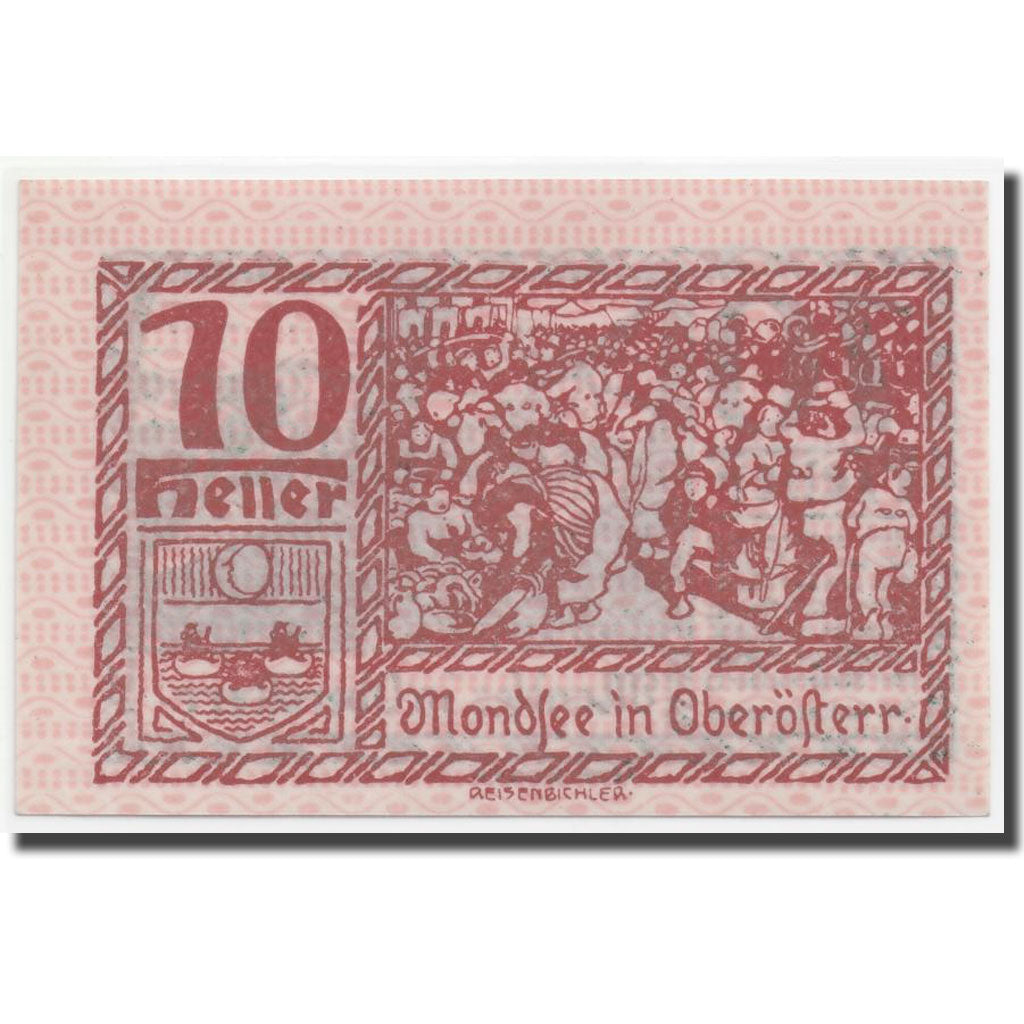 Banknote, Austria, Mondsee O.Ö. Marktgemeinde, 10 Heller, Personnage 18, 1920