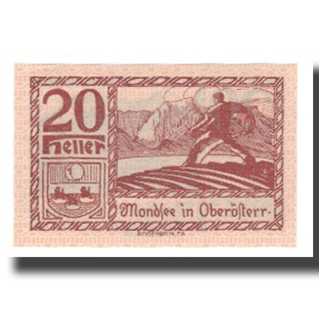 Banknote, Austria, Mondsee O.Ö. Marktgemeinde, 20 Heller, Personnage 20, 1920