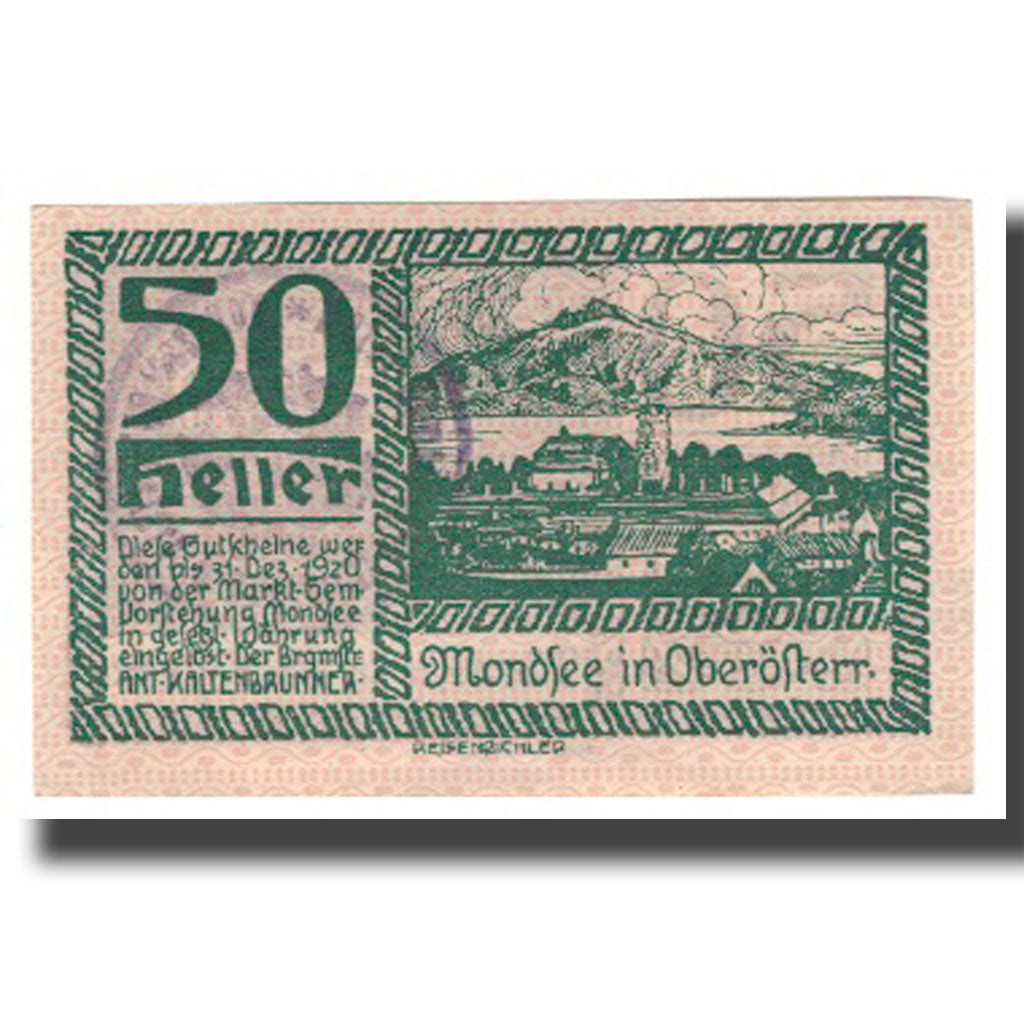 Banknote, Austria, Mondsee O.Ö. Marktgemeinde, 50 Heller, Personnage 21, 1920