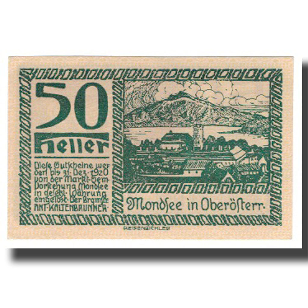 Biljet, Oostenrijk, Mondsee O.Ö. Marktgemeinde, 50 Heller, Personnage 22, 1920