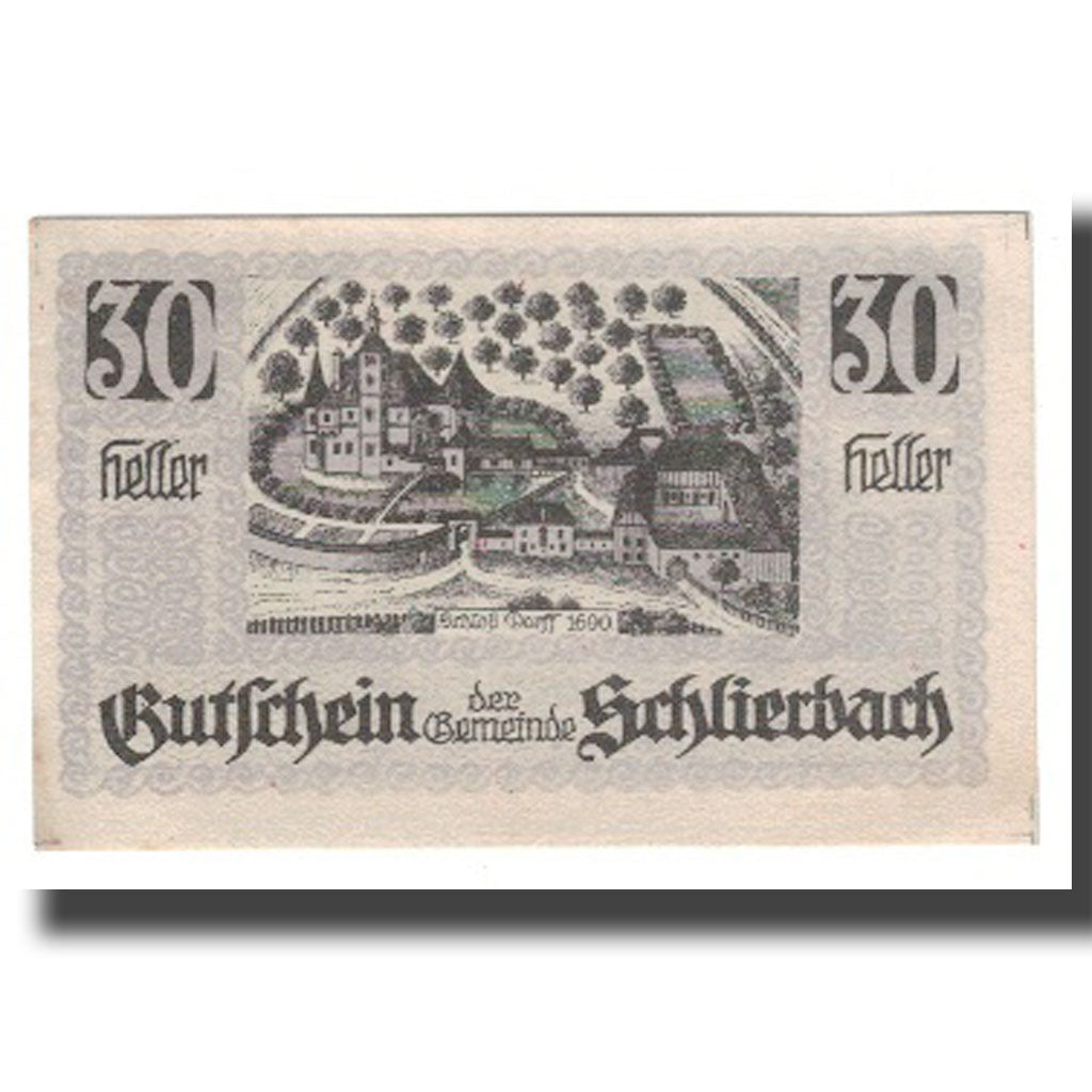 Nota, Áustria, Schlierbach O.Ö. Gemeinde, 30 Heller, Blason, 1920, 1920-04-18