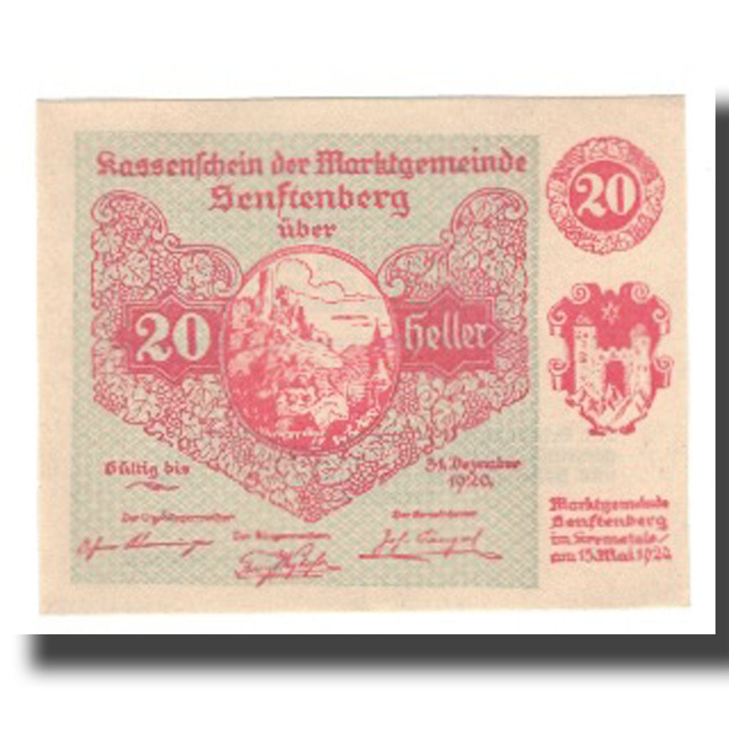 Nota, Áustria, Senftenberg, 20 Heller, texte 1, 1920, 1920-05-15, UNC(63)