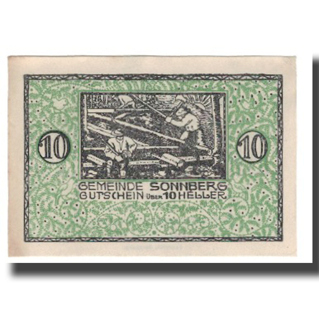 Nota, Áustria, Sonnberg O.Ö. Gemeinde, 10 Heller, personnage 1, 1920