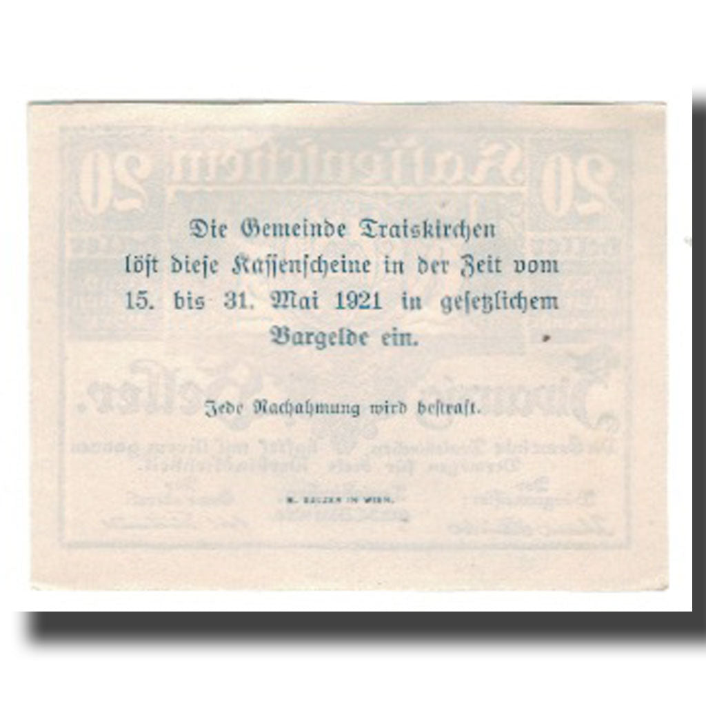 Nota, Áustria, Traiskirchen, 20 Heller, texte 1, 1920, 1920-05-30, UNC(63)