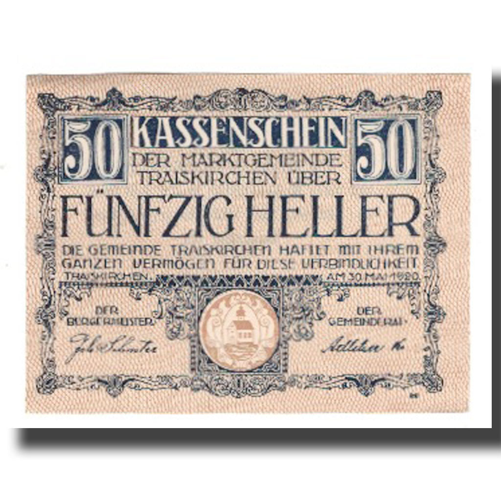 Biljet, Oostenrijk, Traiskirchen, 50 Heller, Texte 2, 1920, 1920-05-30, SPL