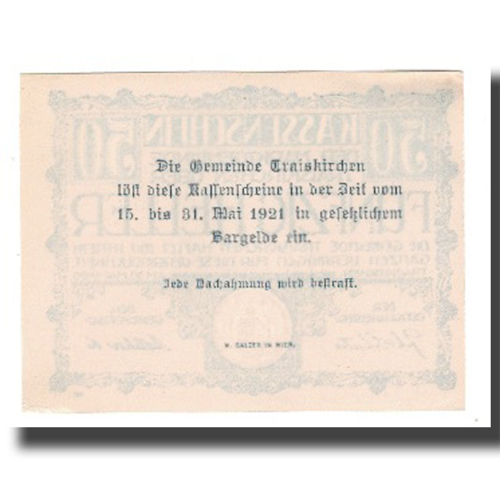 Biljet, Oostenrijk, Traiskirchen, 50 Heller, Texte 2, 1920, 1920-05-30, SPL