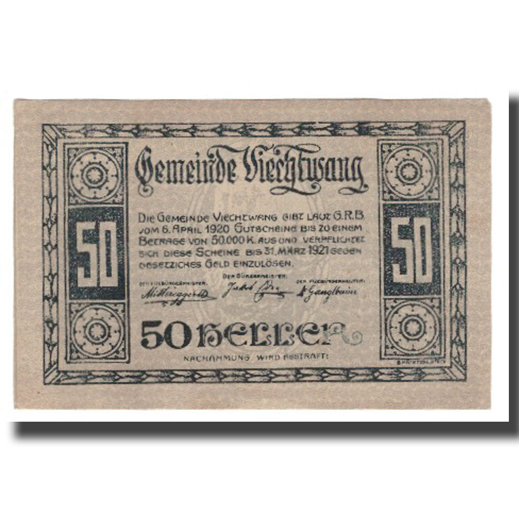 Geldschein, Österreich, Viechtwang O.Ö. Gemeinde, 50 Heller, paysage 1, 1920