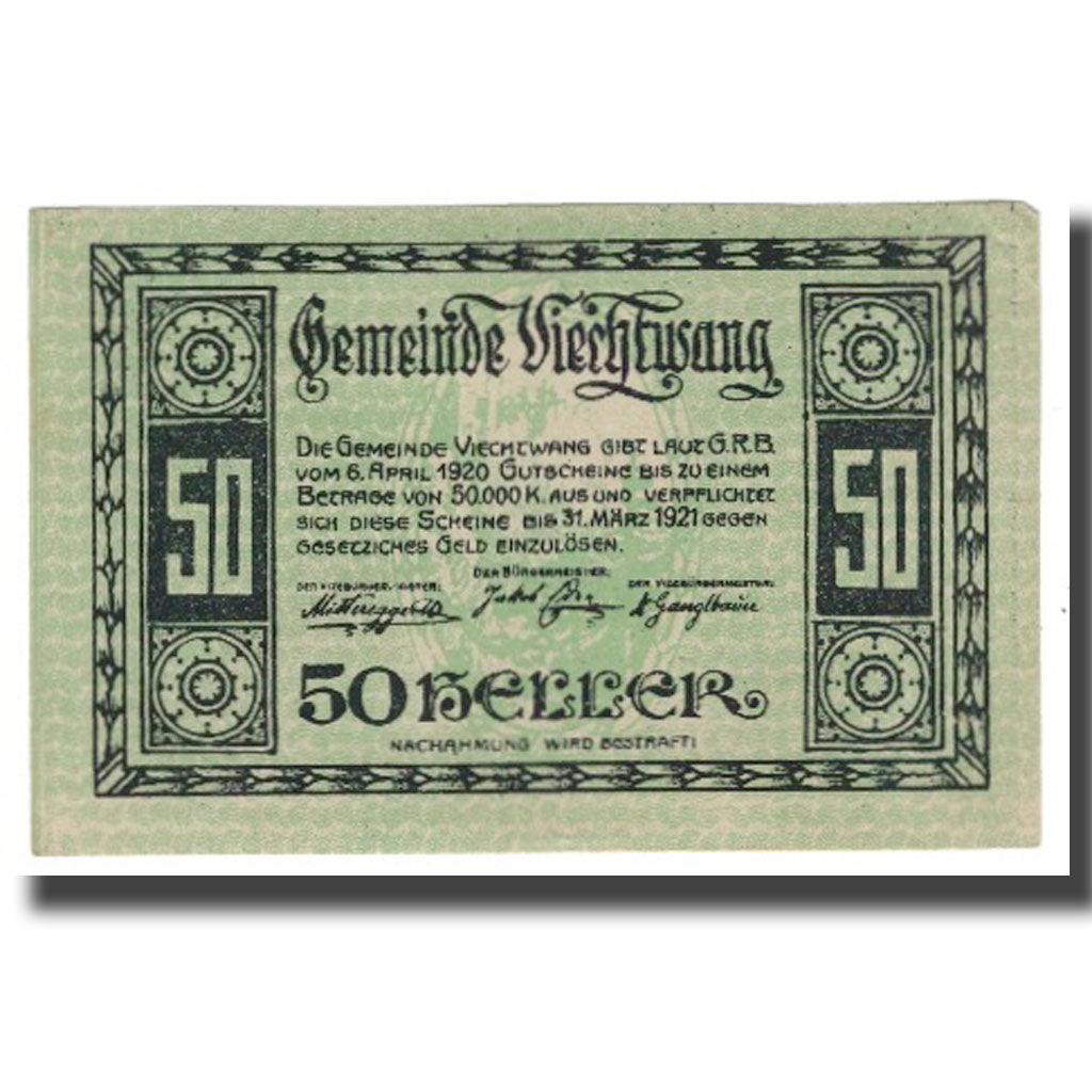 Banknote, Austria, Viechtwang O.Ö. Gemeinde, 50 Heller, paysage 2, 1920
